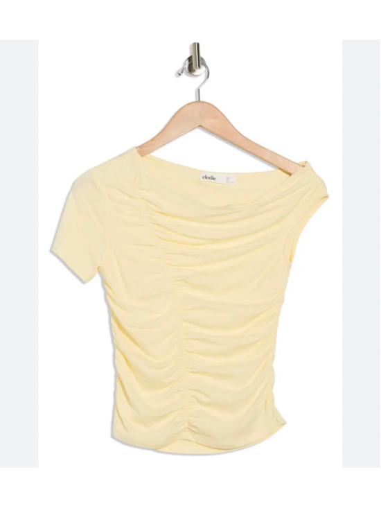 Elodie Tops - Elodie Short Sleeve Ruched Off-Shoulder Asymmetric Tee Top Yellow Size Medium